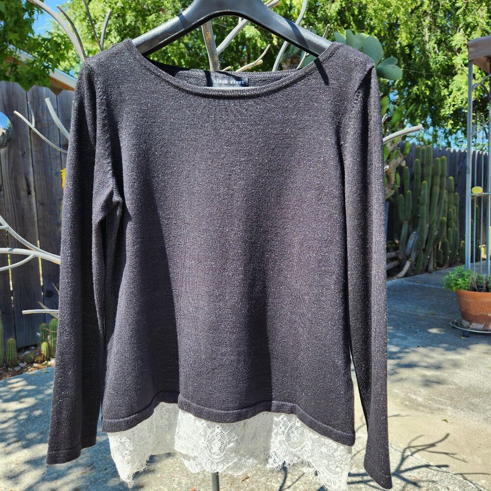 Black Rivet Sparkle & Lace Black Sweater